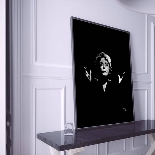 Portrait Edith Piaf peinture grand format au pastel sec.  Edith Piaf Portrait painting