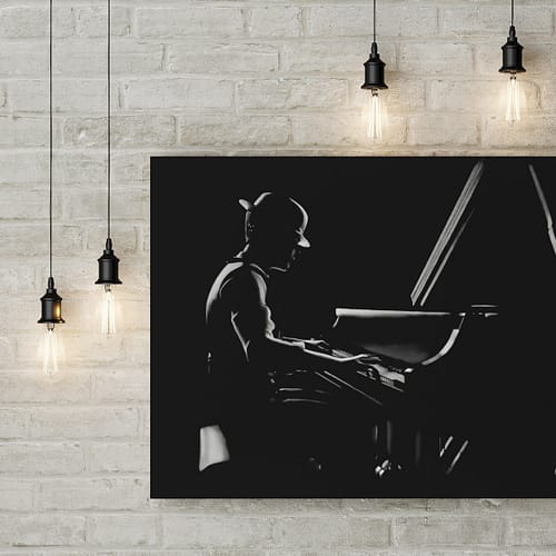 Le pianiste : Tableau de musique – pianiste au pastel sec. pianist modern painting