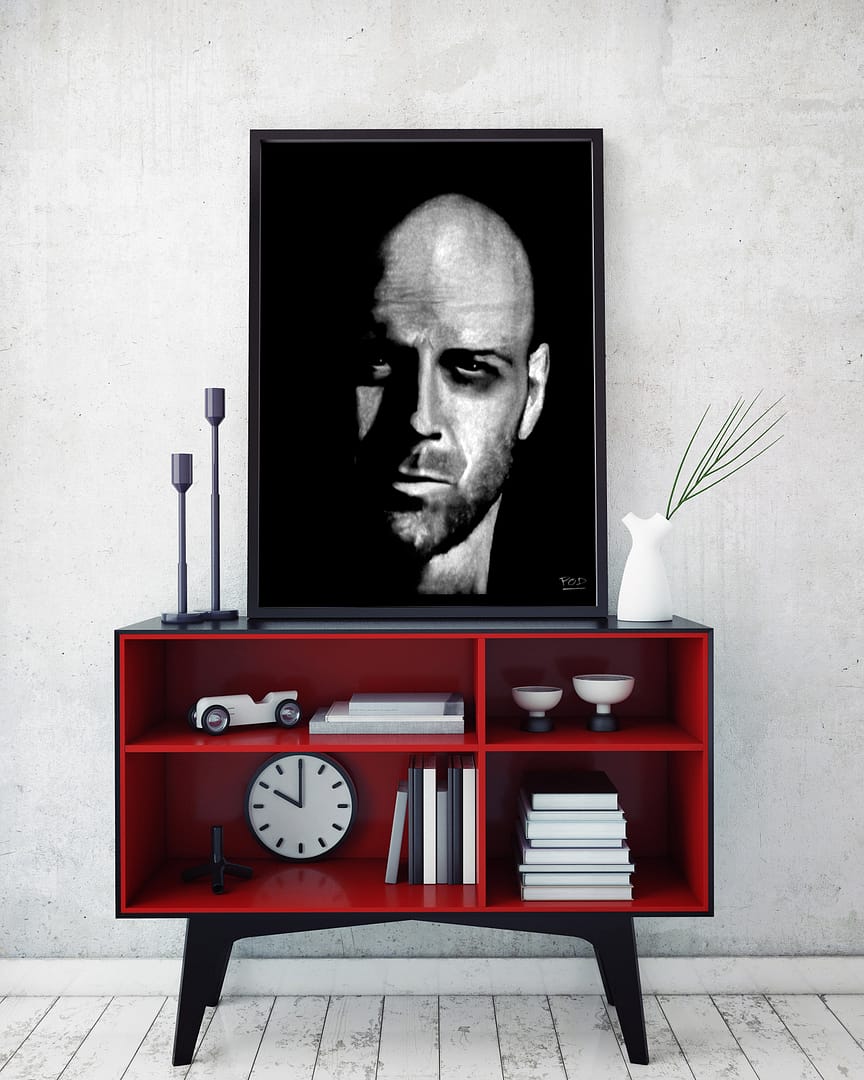 tableau moderne portrait de Bruce Willis au pastel sec