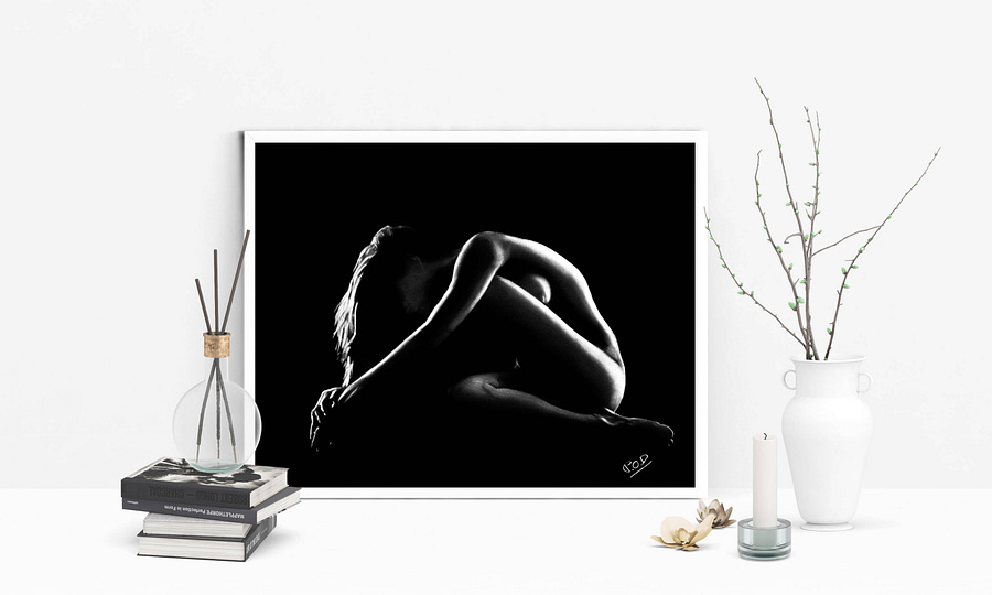 Peinture moderne de femme nue accroupie 3 au pastel sec nude crouched woman painting