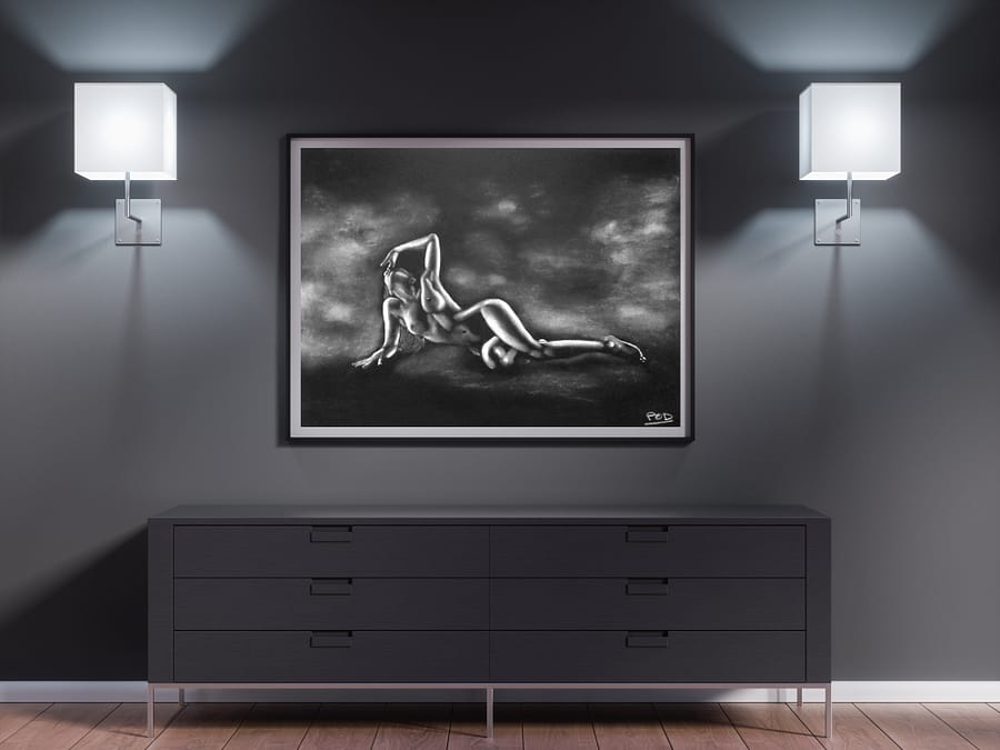 Peinture moderne de femme nue allongée 29 au pastel sec