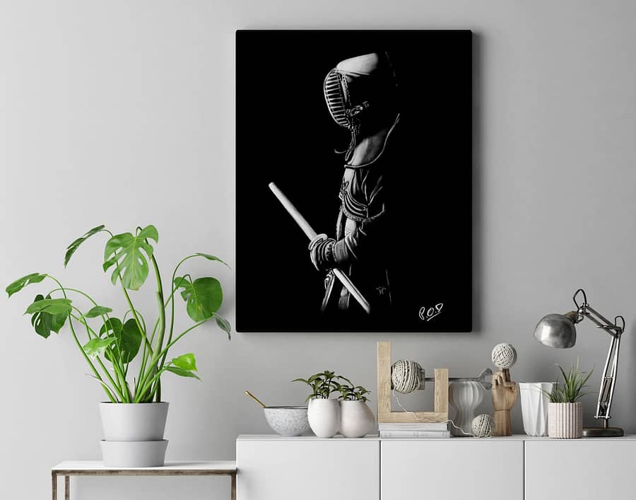 Painting  kenshi kendoka – samourai kendo – decoration design – pastel – modern athletic painting – fine art – peinture sportif – 50X70cm