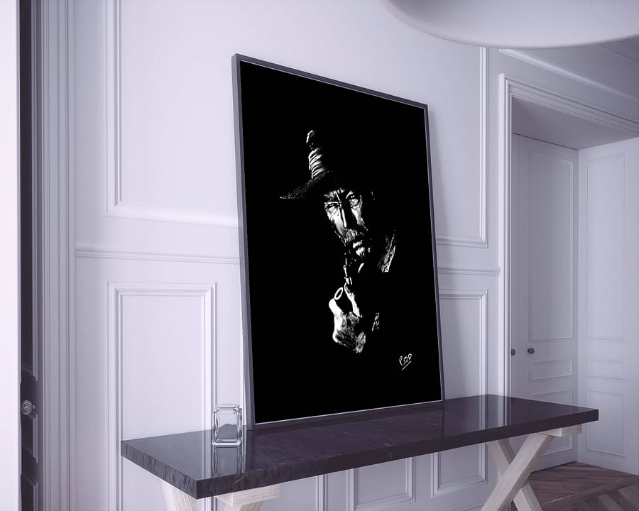 tableau moderne portrait de Lee Van Cleef au pastel sec