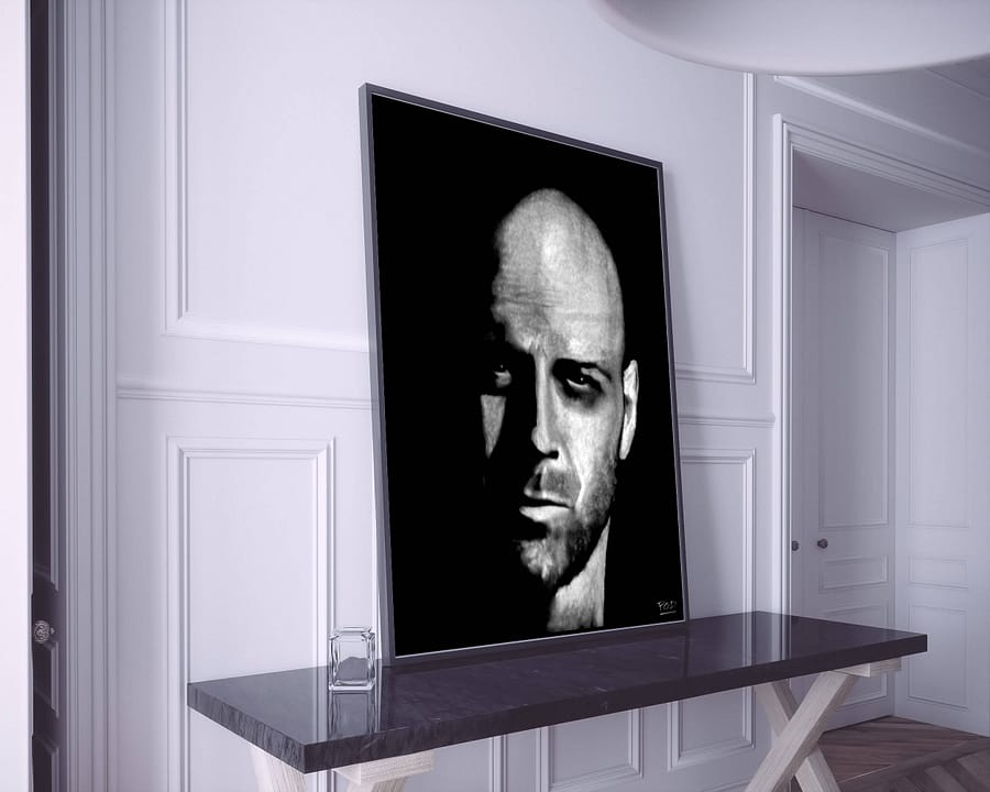 tableau moderne portrait de Bruce Willis au pastel sec