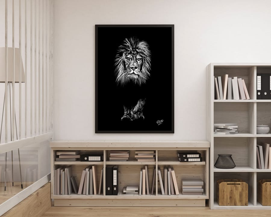 Peinture moderne de lion 2 au pastel sec