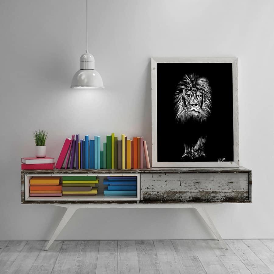 Peinture moderne de lion 2 au pastel sec